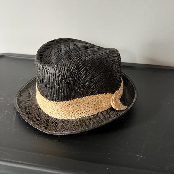 VENTO USA Classic Porkpie Black Straw Hat  |  Vintage 1950's | Sz L - Picture 1 of 9